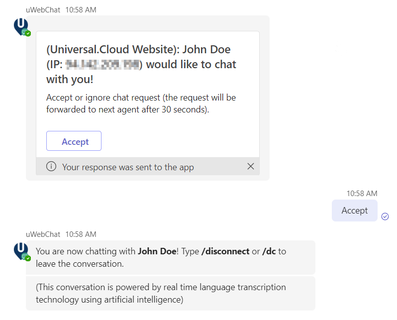 Agent accepteert chat