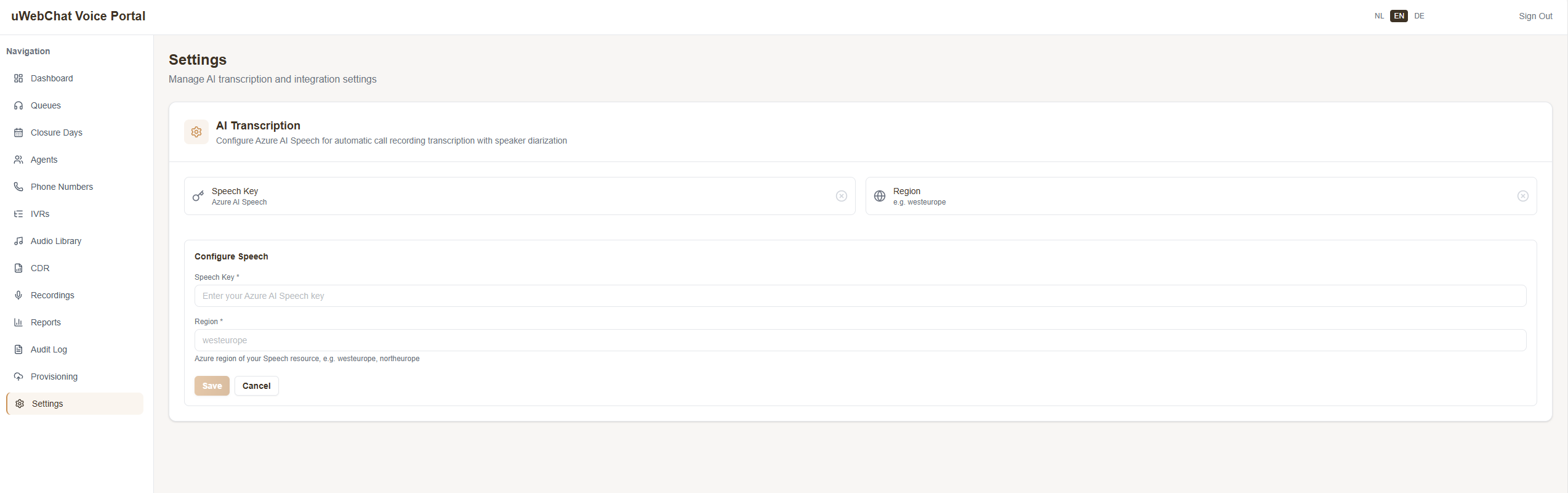 AI Speech in uWebChat Voice Portal