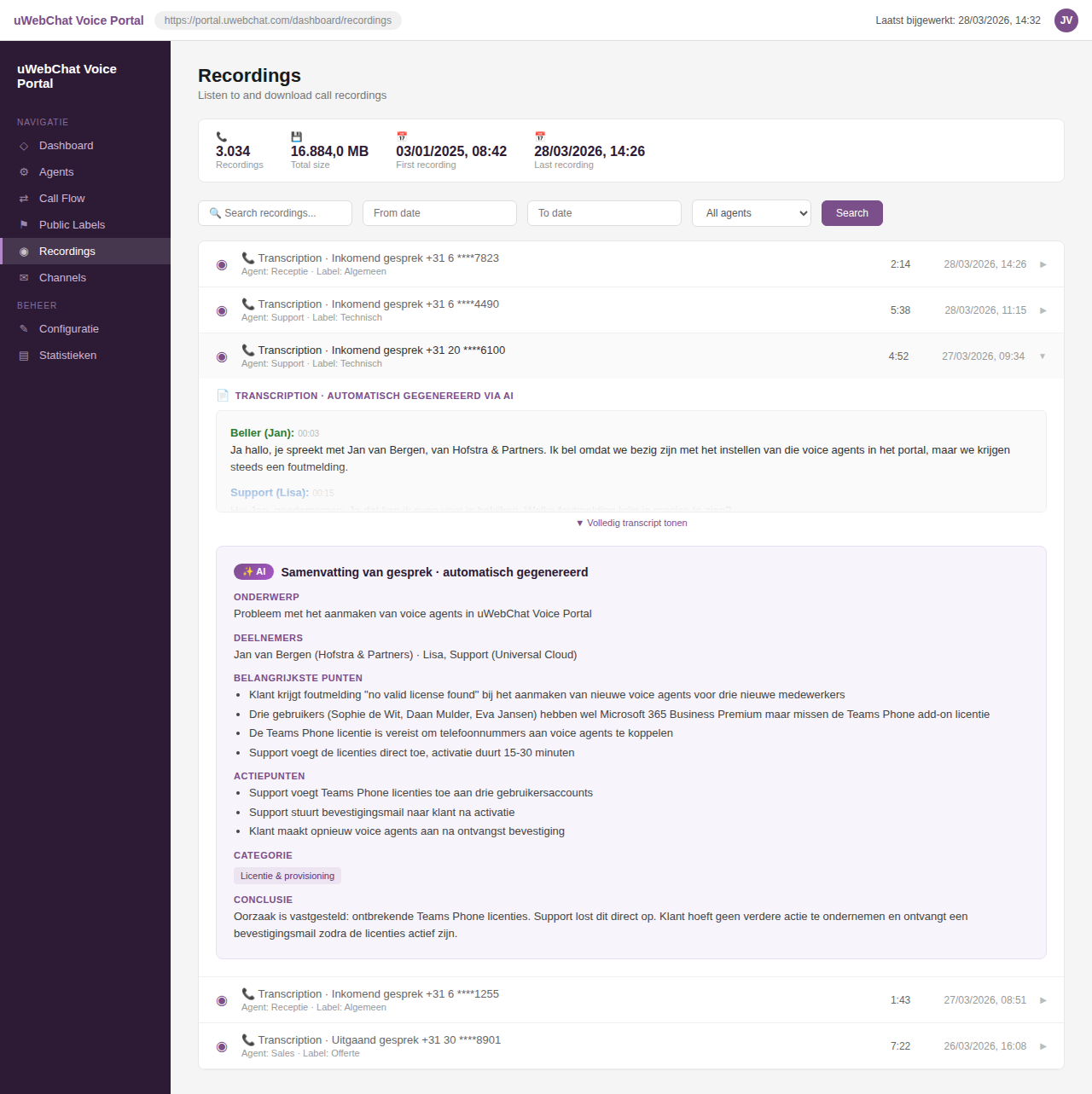 AI-generated call summary in uWebChat Voice Portal