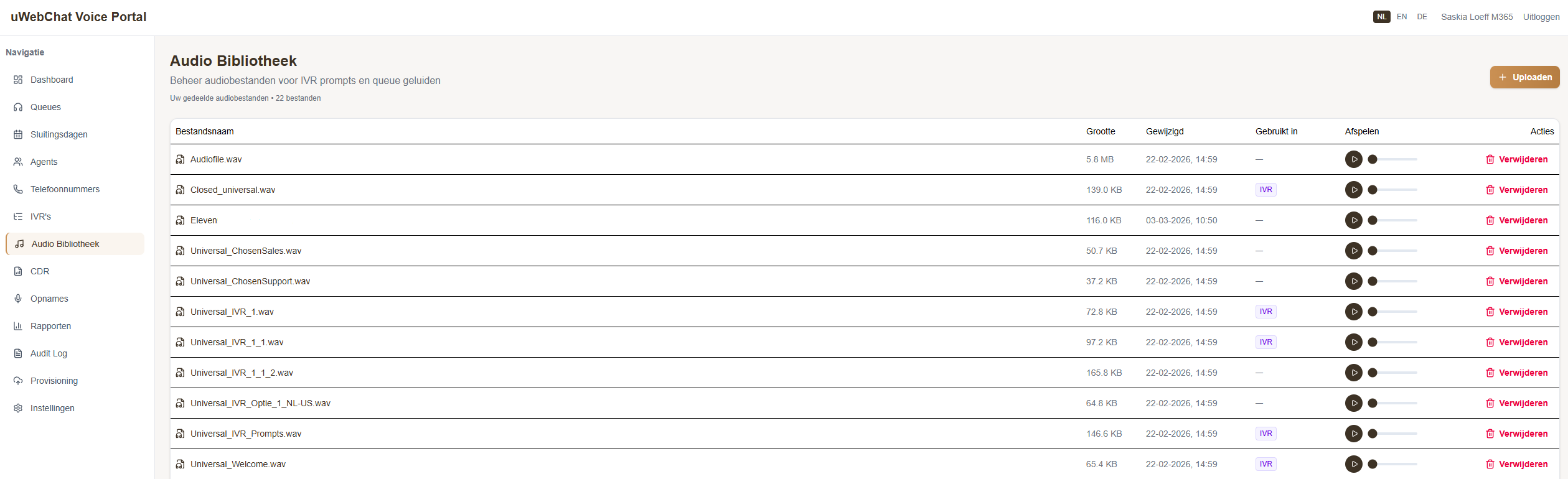 Audio bibliotheek in uWebChat Voice