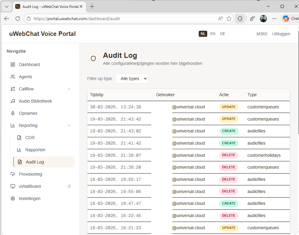Audit Log in uWebChat Voice Portal
