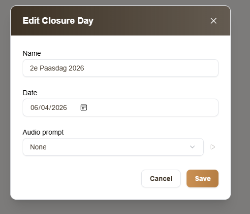 Manage closure days