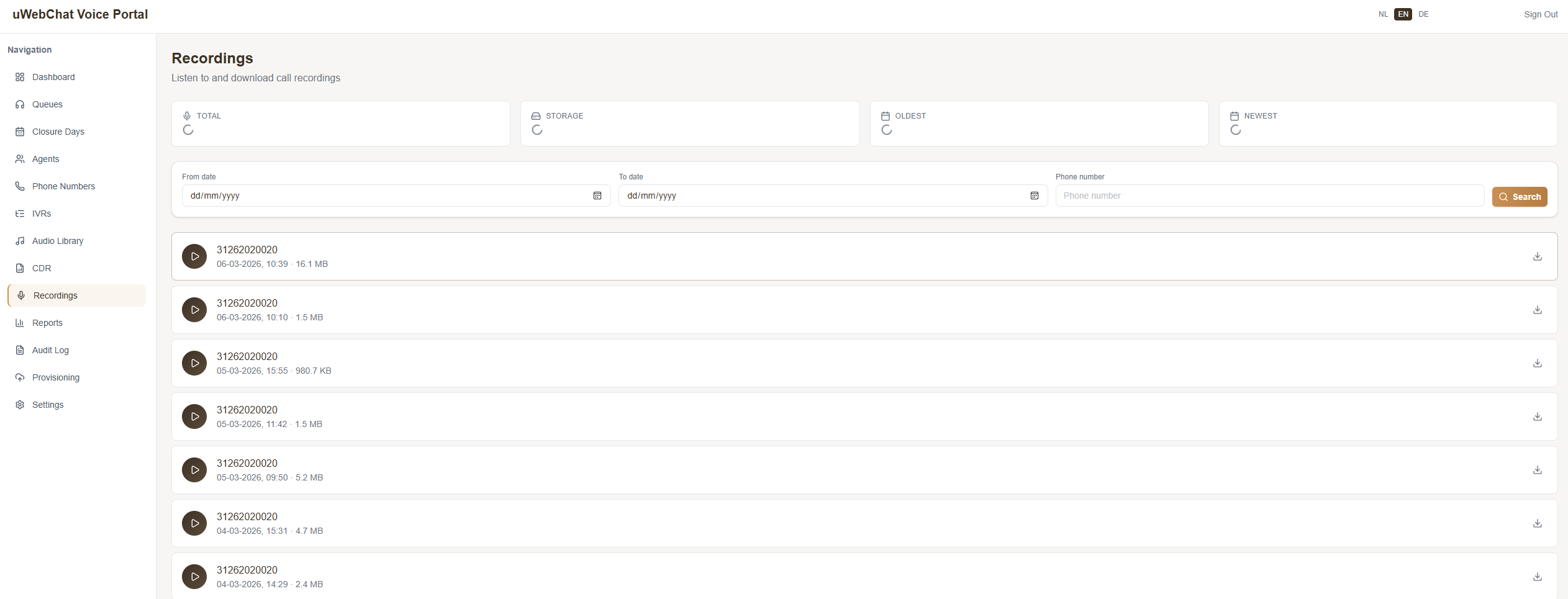 Opnames zoeken en beluisteren