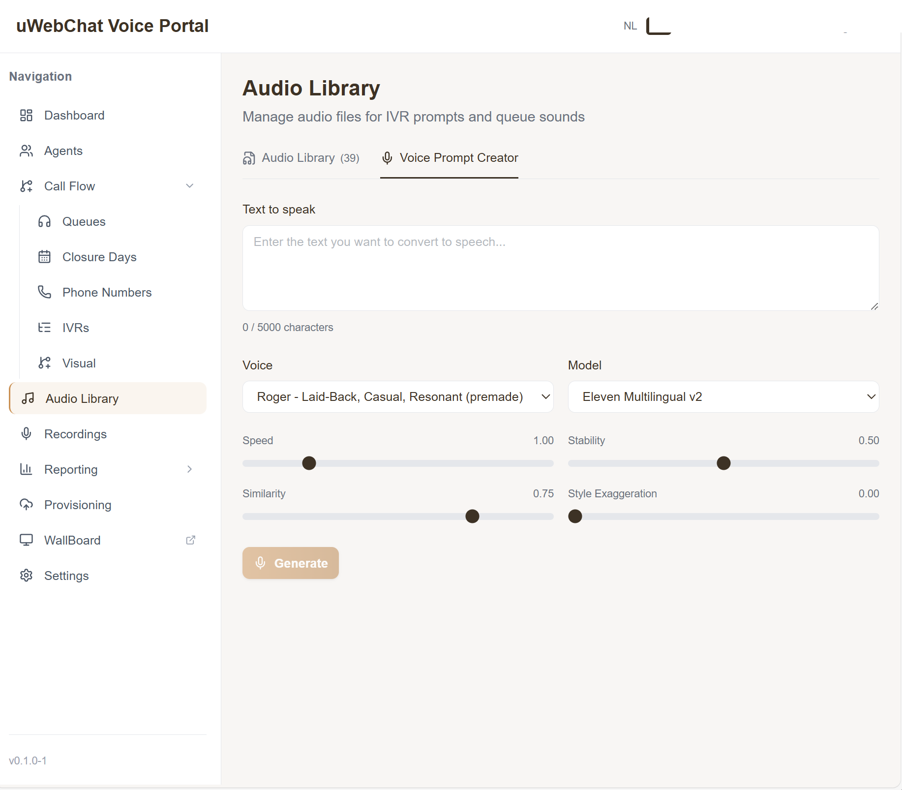 Voice Prompt Creator in uWebChat Voice Portal